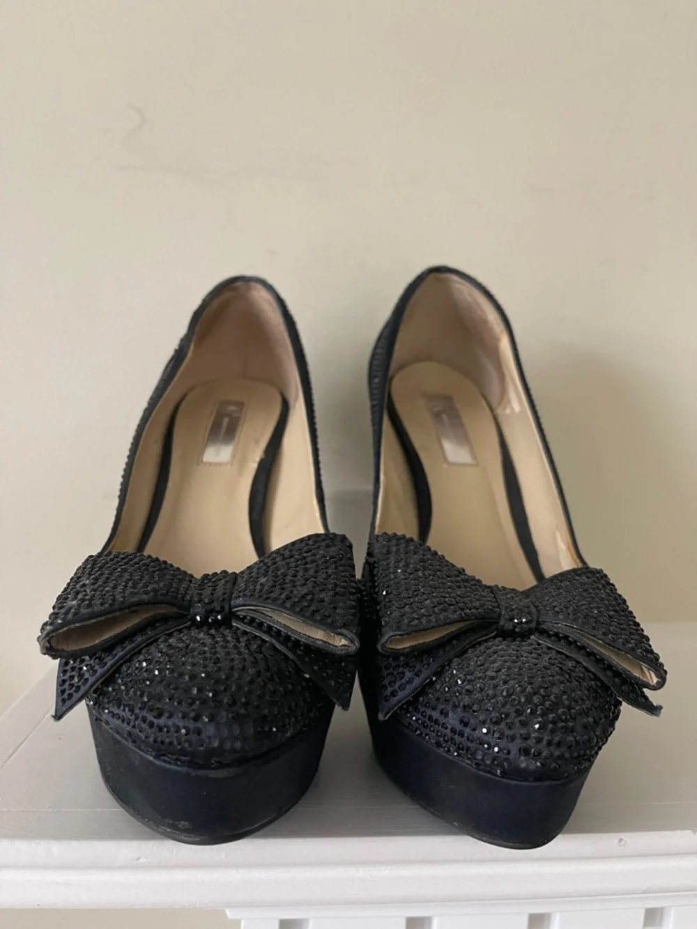 INC International Concepts Black Rhinestone Bow Platform Pumps Size 8.5
